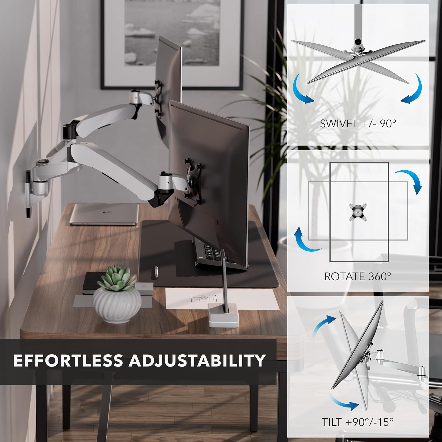 image:imageMountIt CLiX Dual Monitor Wall Mount Gas Spring Arms TAACompliant Monitor Wall Mounts for 2 Monitors 1332 up to 198 lbs Each VESA 75 100 Effortless Height Adjustable Premium Aluminum Silver