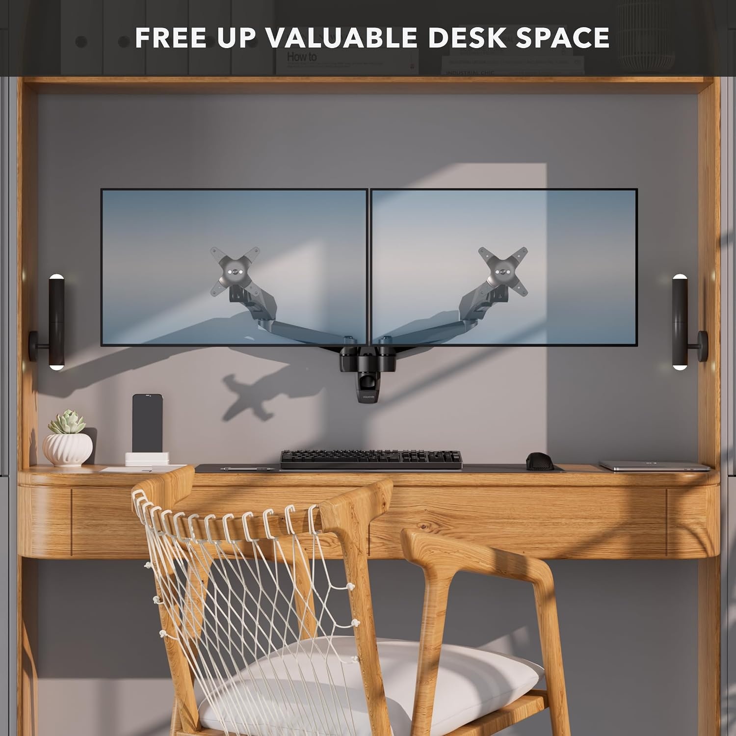 image:imageMountIt CLiX Dual Monitor Wall Mount Gas Spring Arms TAACompliant Monitor Wall Mounts for 2 Monitors 1332 up to 198 lbs Each VESA 75 100 Effortless Height Adjustable Premium Aluminum Black