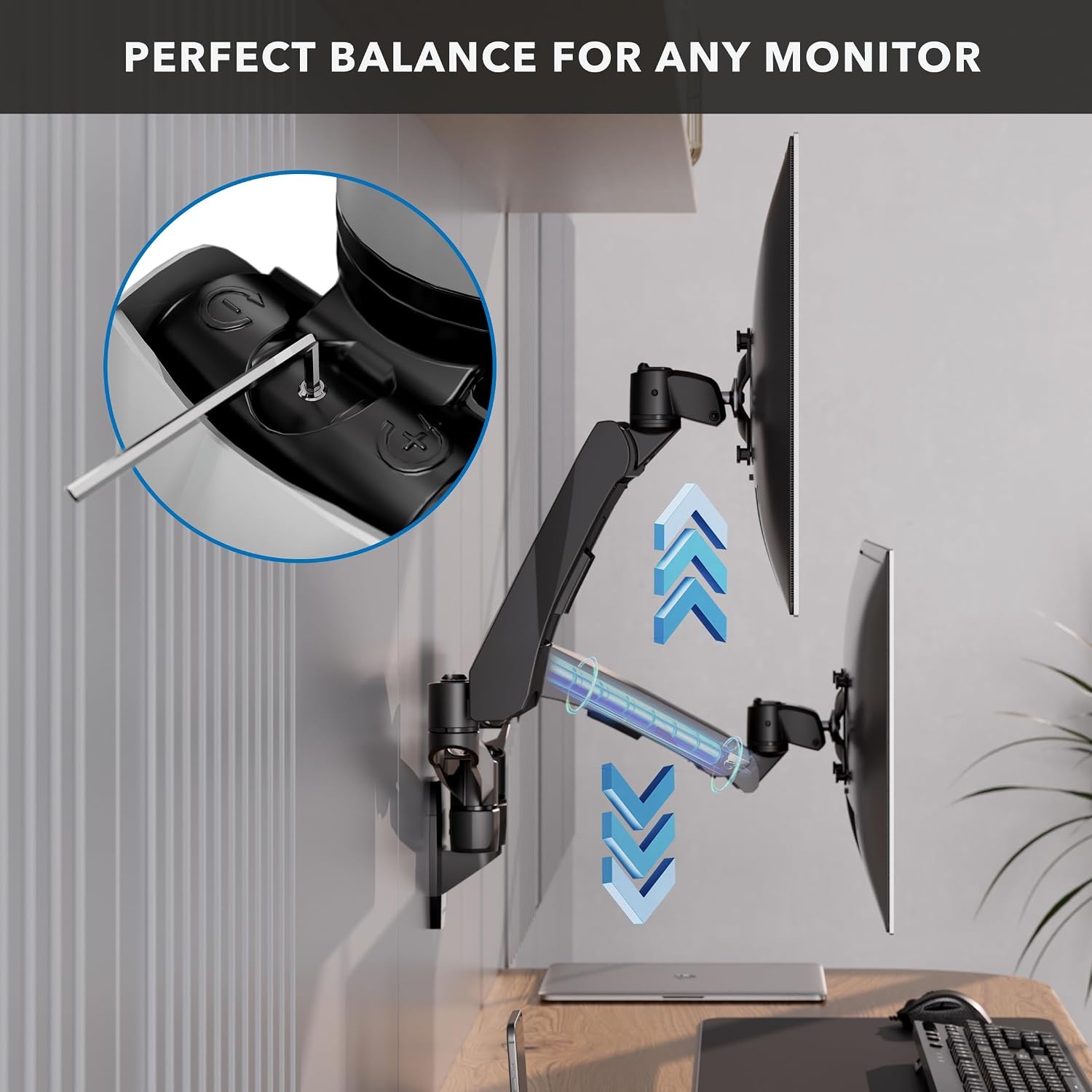 image:imageMountIt CLiX Dual Monitor Wall Mount Gas Spring Arms TAACompliant Monitor Wall Mounts for 2 Monitors 1332 up to 198 lbs Each VESA 75 100 Effortless Height Adjustable Premium Aluminum Black