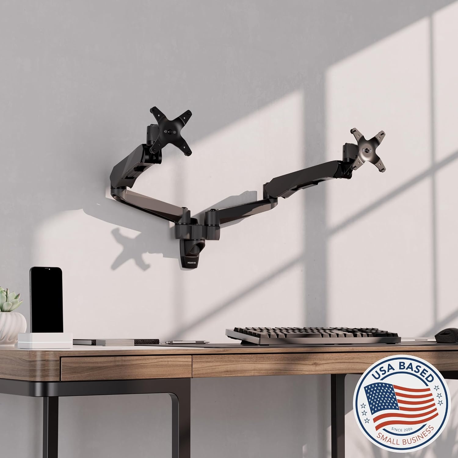 image:imageMountIt CLiX Dual Monitor Wall Mount Gas Spring Arms TAACompliant Monitor Wall Mounts for 2 Monitors 1332 up to 198 lbs Each VESA 75 100 Effortless Height Adjustable Premium Aluminum Black