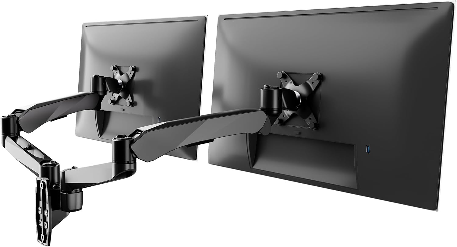 image:imageMountIt CLiX Dual Monitor Wall Mount Gas Spring Arms TAACompliant Monitor Wall Mounts for 2 Monitors 1332 up to 198 lbs Each VESA 75 100 Effortless Height Adjustable Premium Aluminum Black