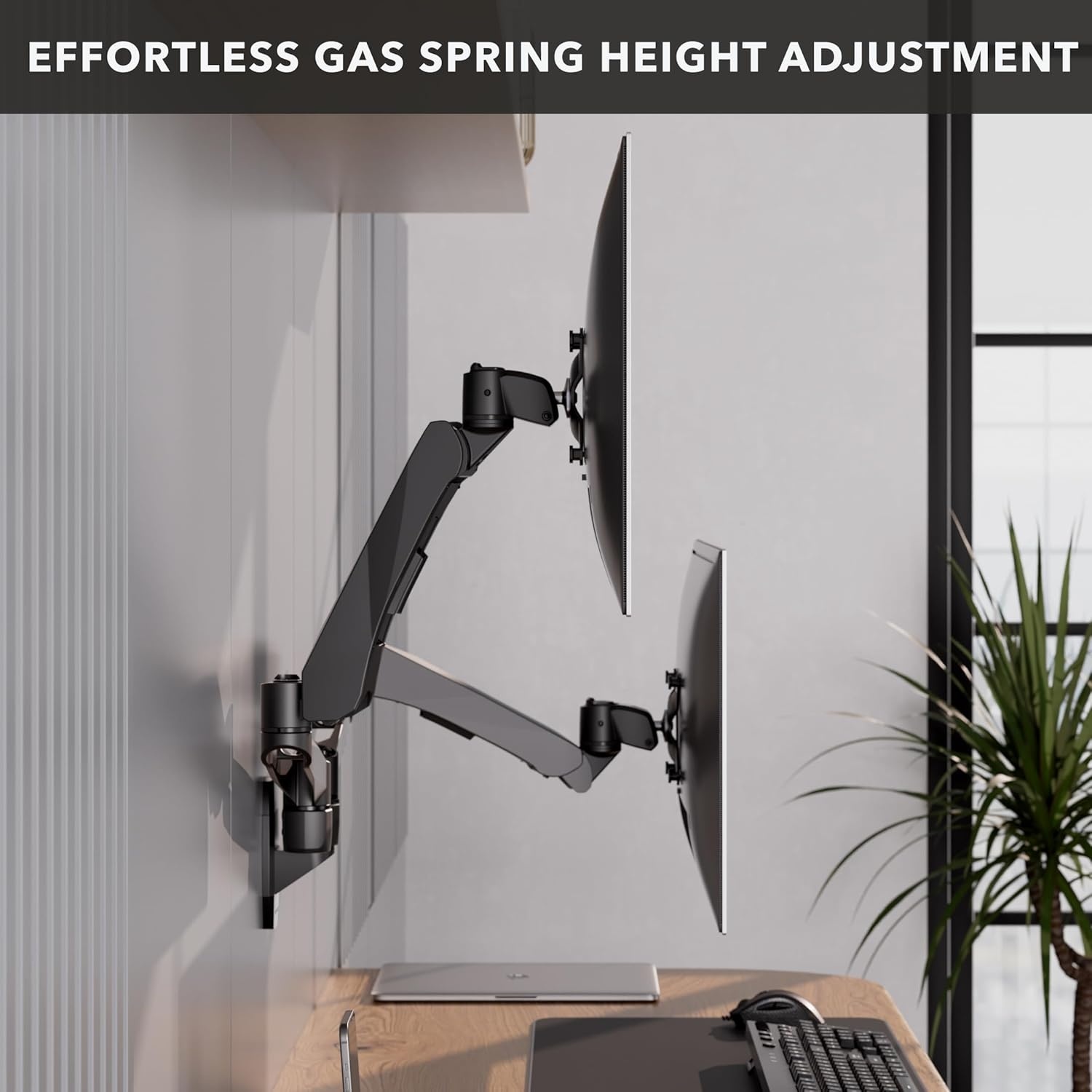 image:imageMountIt CLiX Dual Monitor Wall Mount Gas Spring Arms TAACompliant Monitor Wall Mounts for 2 Monitors 1332 up to 198 lbs Each VESA 75 100 Effortless Height Adjustable Premium Aluminum Black