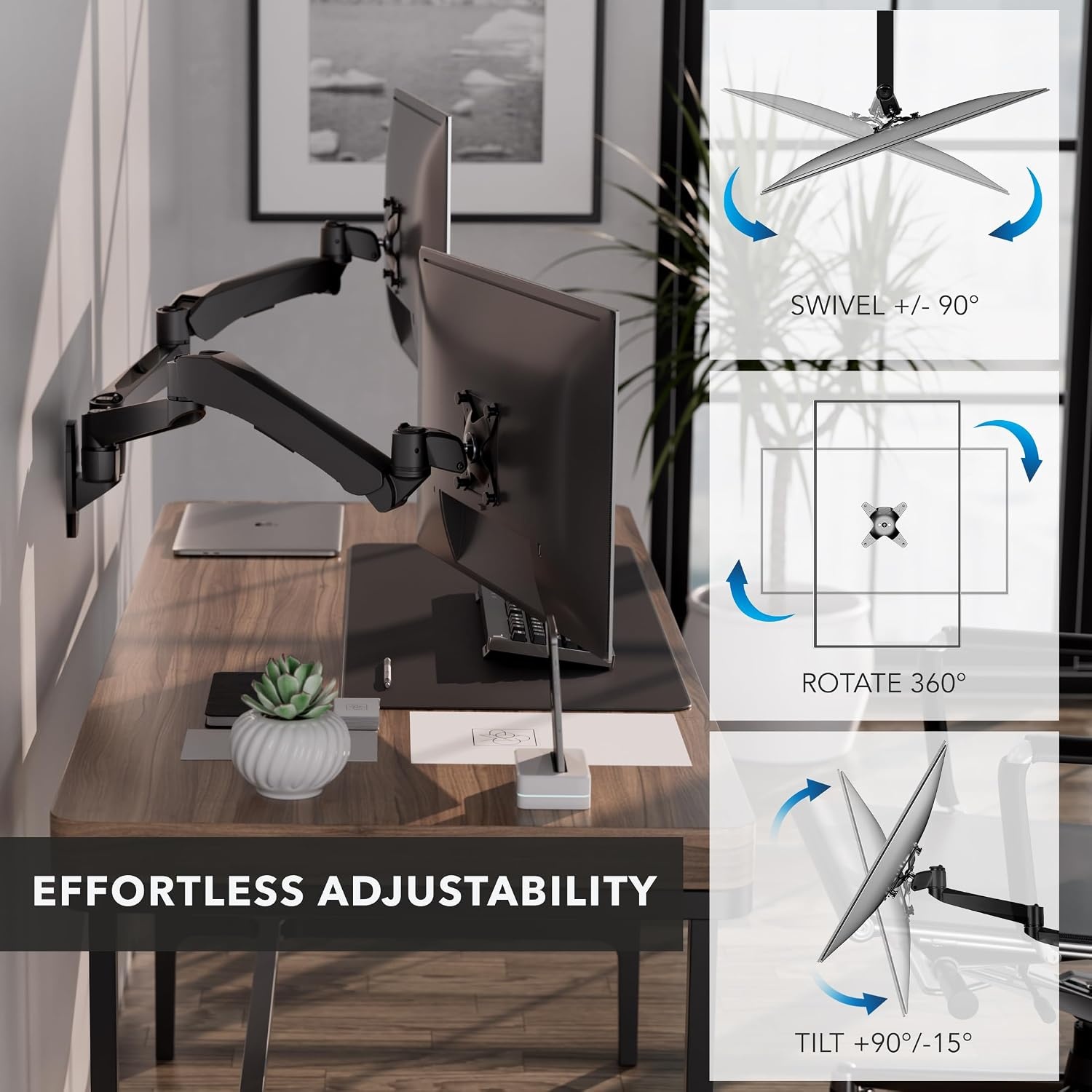 image:imageMountIt CLiX Dual Monitor Wall Mount Gas Spring Arms TAACompliant Monitor Wall Mounts for 2 Monitors 1332 up to 198 lbs Each VESA 75 100 Effortless Height Adjustable Premium Aluminum Black
