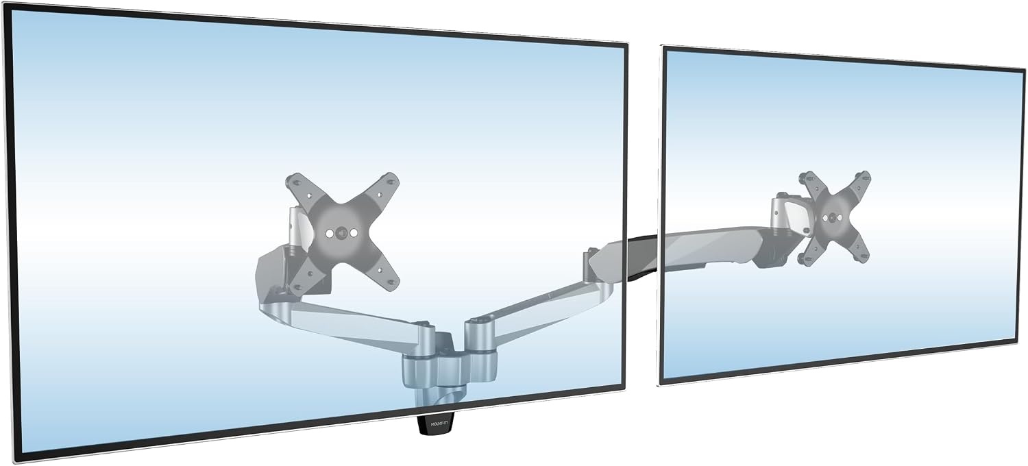 image:imageMountIt CLiX Dual Monitor Wall Mount Gas Spring Arms TAACompliant Monitor Wall Mounts for 2 Monitors 1332 up to 198 lbs Each VESA 75 100 Effortless Height Adjustable Premium Aluminum Silver