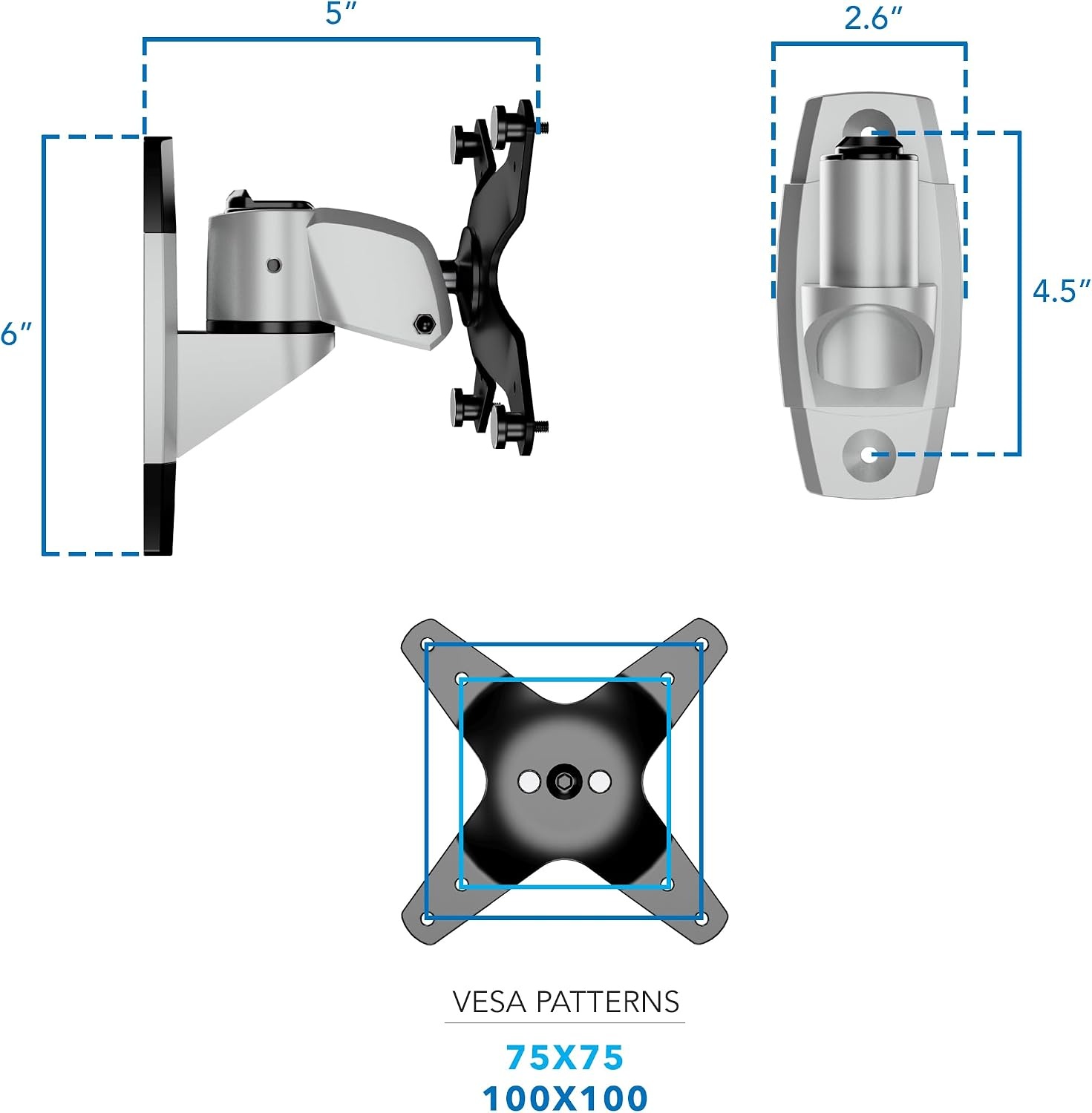 image:imageMountIt CLiX Series Single Monitor Wall Mount Compact Articulating Arm TAACompliant Fits 1334 Screens up to 30 lbs VESA 75 100 Aluminum SpaceSaving LowProfile Design QuickConnect Silver