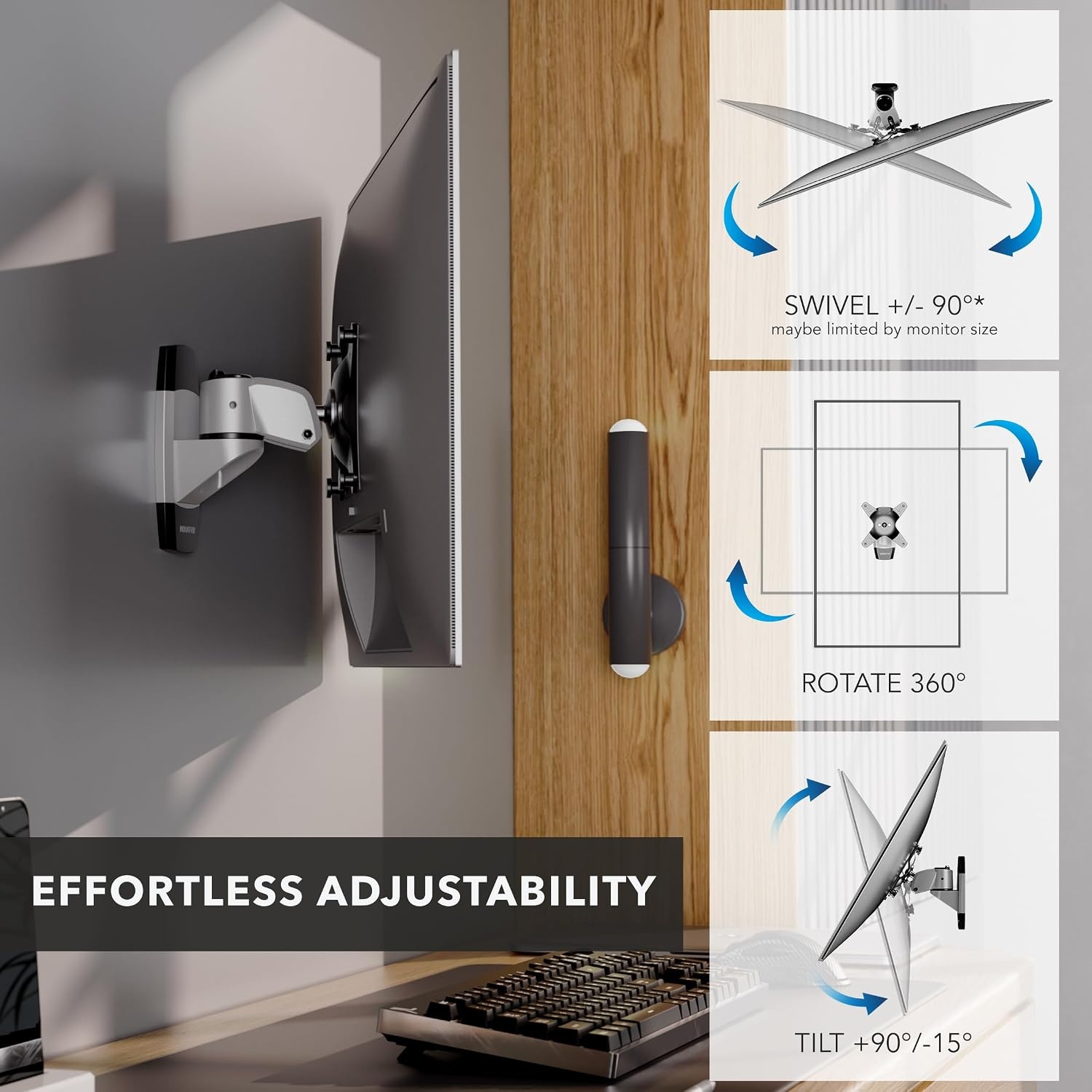 image:imageMountIt CLiX Series Single Monitor Wall Mount Compact Articulating Arm TAACompliant Fits 1334 Screens up to 30 lbs VESA 75 100 Aluminum SpaceSaving LowProfile Design QuickConnect Silver