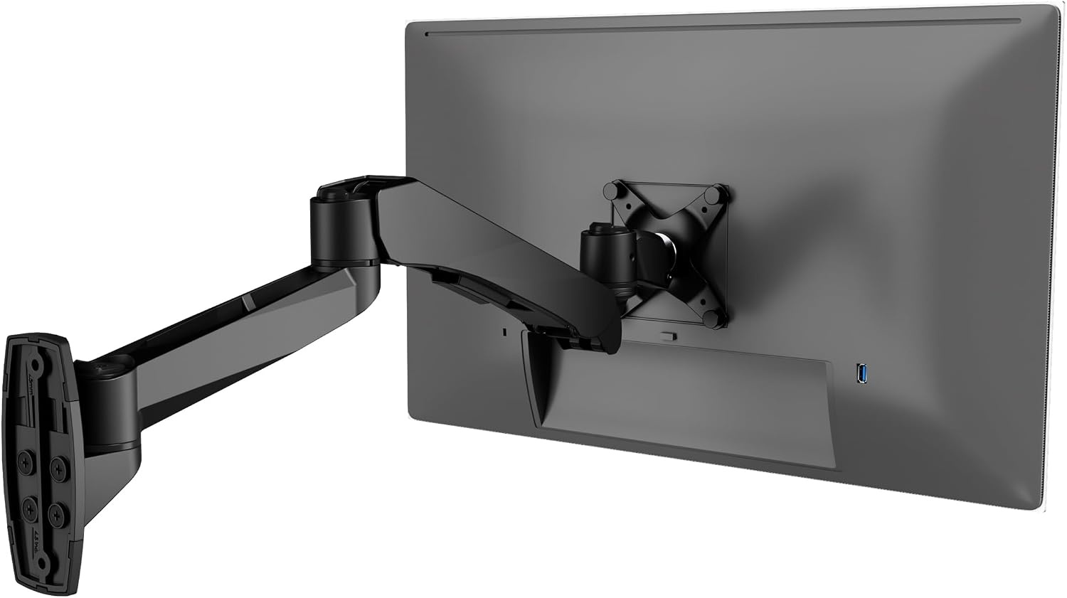 image:imageMountIt CLiX Series Single Monitor Wall Mount Gas Spring Arm TAACompliant Fits 1332 Screens up to 198 lbs VESA 75x75 100x100 Articulating Premium Aluminum SpaceSaving Design Black
