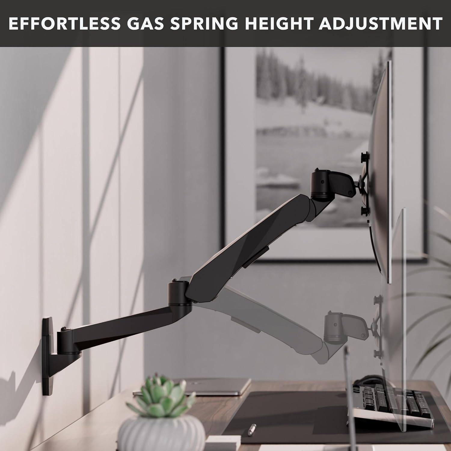 image:imageMountIt CLiX Series Single Monitor Wall Mount Gas Spring Arm TAACompliant Fits 1332 Screens up to 198 lbs VESA 75x75 100x100 Articulating Premium Aluminum SpaceSaving Design Black