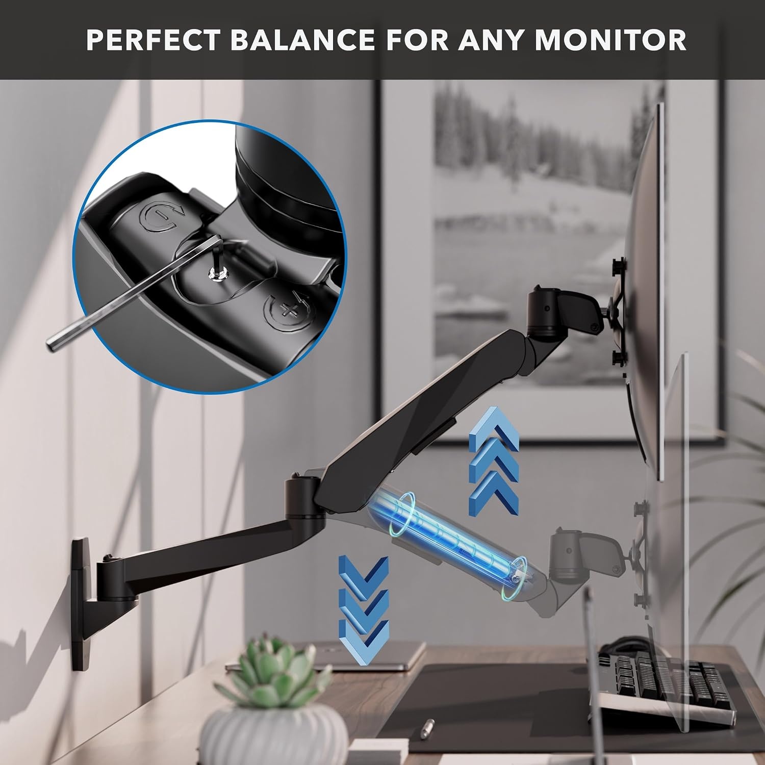 image:imageMountIt CLiX Series Single Monitor Wall Mount Gas Spring Arm TAACompliant Fits 1332 Screens up to 198 lbs VESA 75x75 100x100 Articulating Premium Aluminum SpaceSaving Design Black