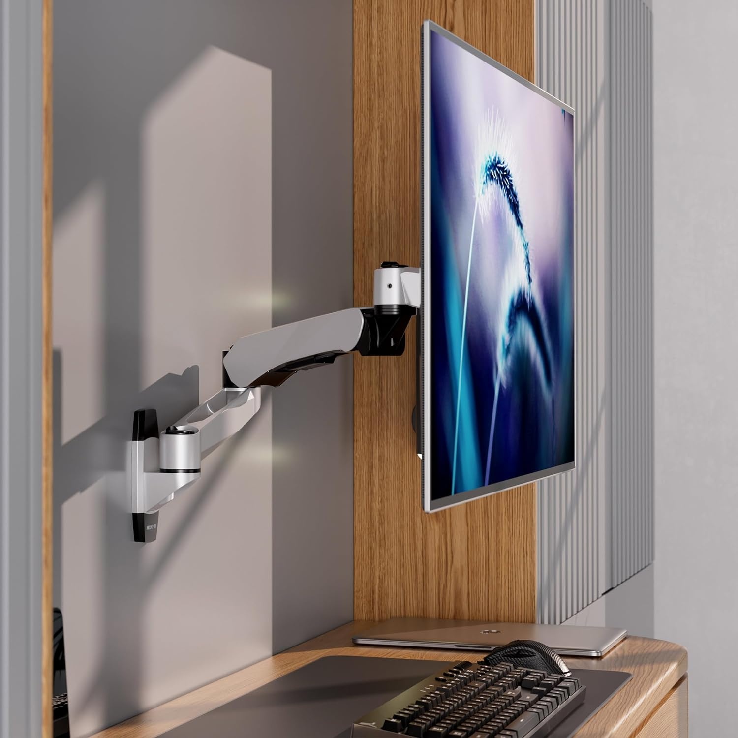 image:imageMountIt CLiX Series Single Monitor Wall Mount Gas Spring Arm TAACompliant Fits 1332 Screens up to 198 lbs VESA 75x75 100x100 Full Motion Articulating Premium Aluminum SpaceSaving Design