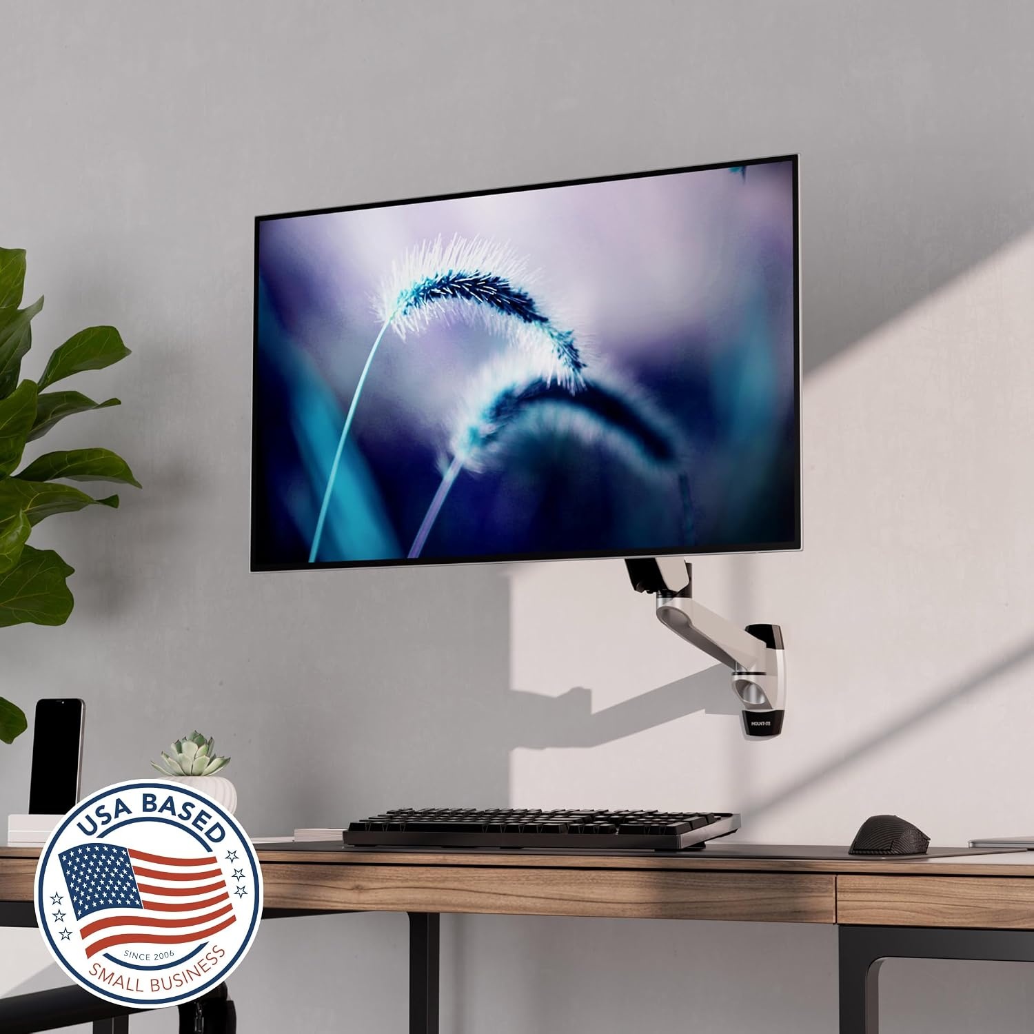 image:imageMountIt CLiX Series Single Monitor Wall Mount Gas Spring Arm TAACompliant Fits 1332 Screens up to 198 lbs VESA 75x75 100x100 Full Motion Articulating Premium Aluminum SpaceSaving Design