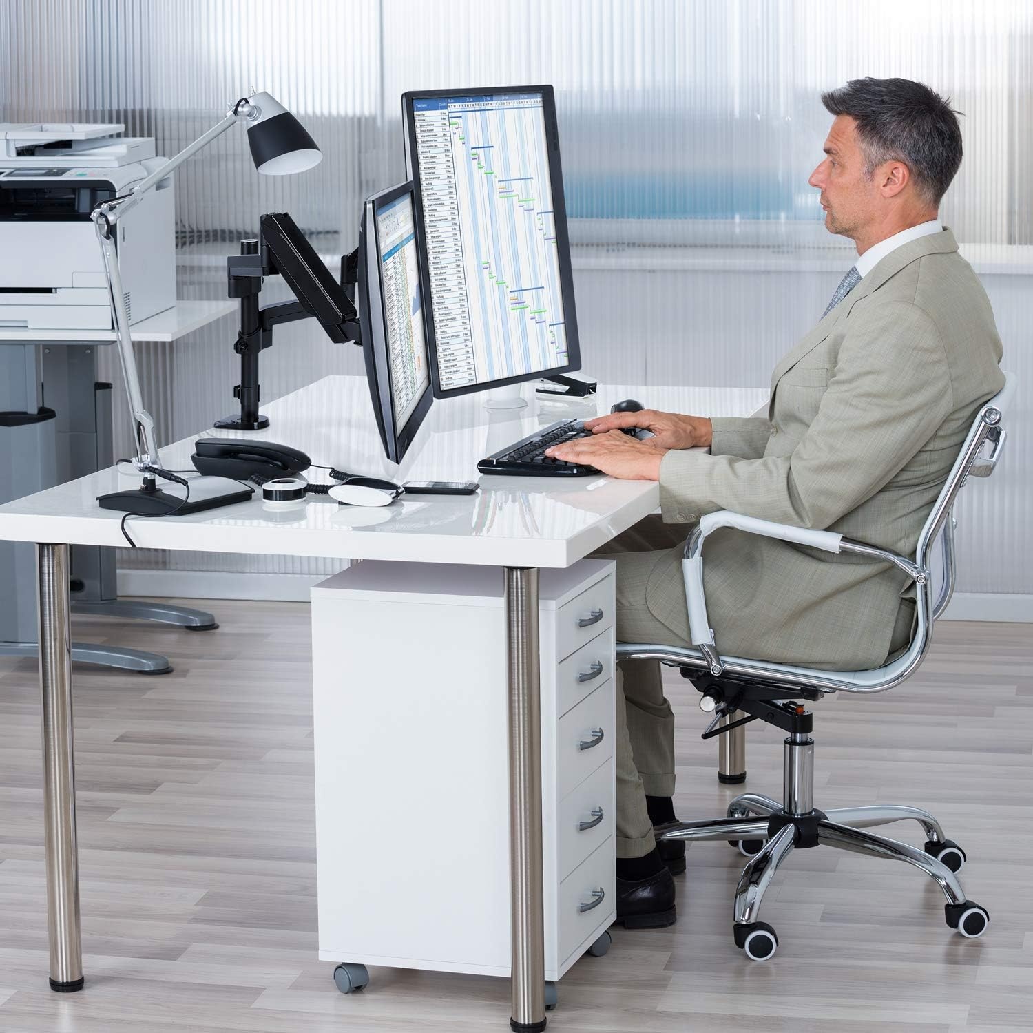 image:imageMountIt Dual Monitor Arm Desk Mount for 1732 Screens Gas Spring Adjustable Monitor Stand Vertical Stack or SidebySide Setup 176 lbs Each Arm VESA 75x75 100x100 Clamp amp Grommet Base MI4762