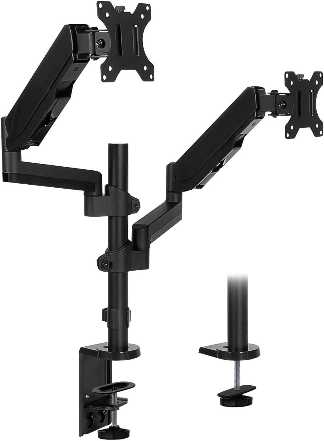 image:imageMountIt Dual Monitor Arm Desk Mount for 1732 Screens Gas Spring Adjustable Monitor Stand Vertical Stack or SidebySide Setup 176 lbs Each Arm VESA 75x75 100x100 Clamp amp Grommet Base MI4762