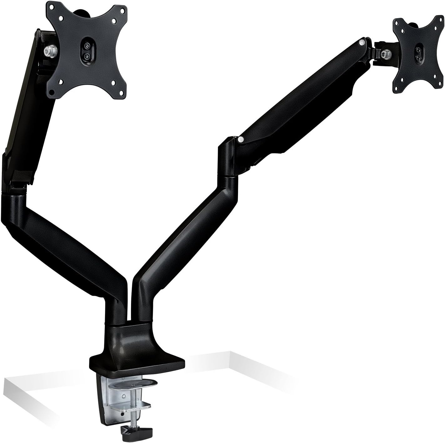 image:imageMountIt Dual Monitor Arm Mount Desk Stand Two Articulating Gas Spring Height Adjustable Arms Fits 2 x 24 27 29 30 32 Inch VESA 75 100 Compatible Screens CClamp and Grommet Bases BlackBlack