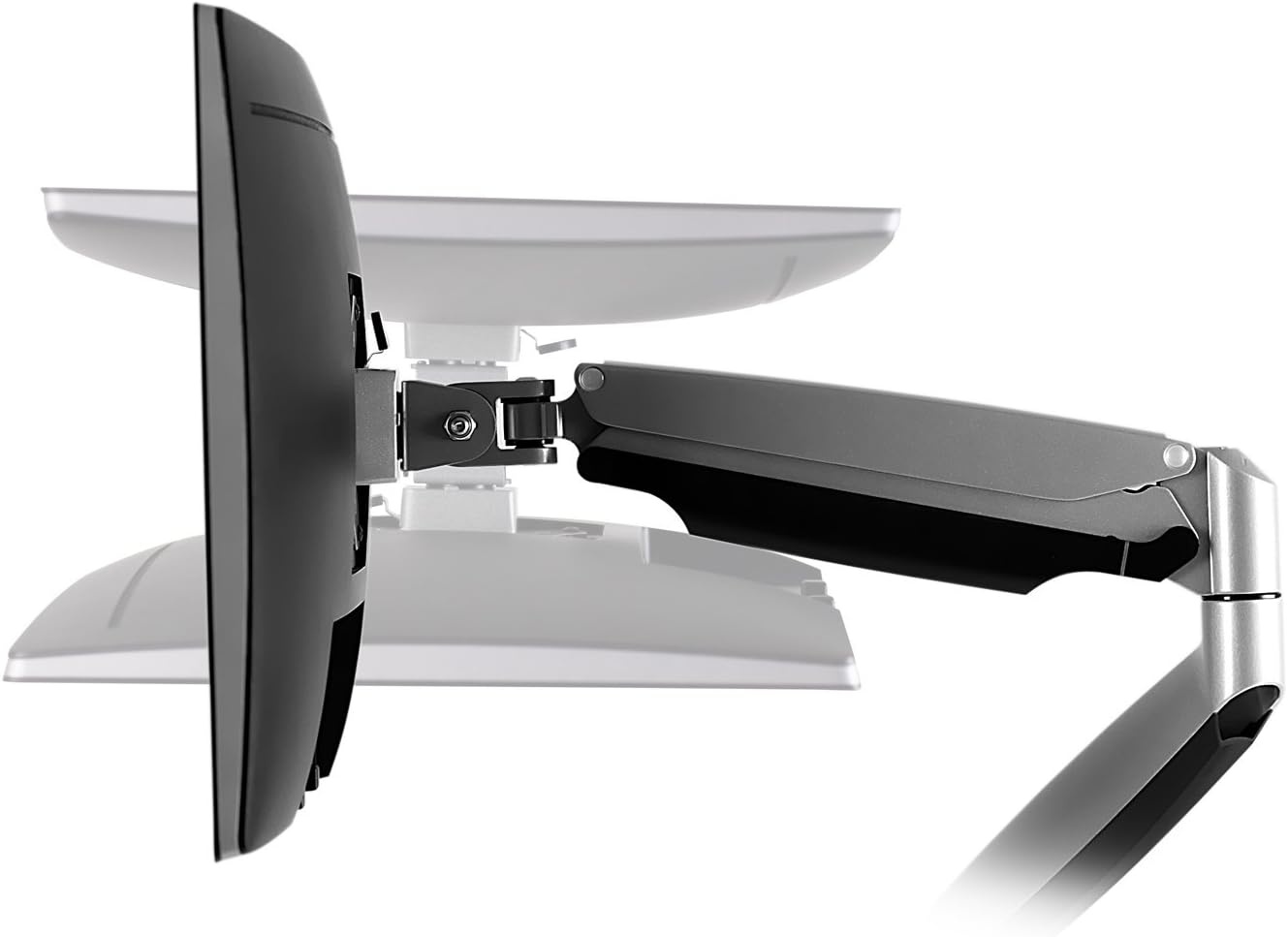 image:imageMountIt Dual Monitor Arm Mount Desk Stand Two Articulating Gas Spring Height Adjustable Arms Fits 2 x 24 27 29 30 32 Inch VESA 75 100 Compatible Screens CClamp and Grommet Bases BlackSilver