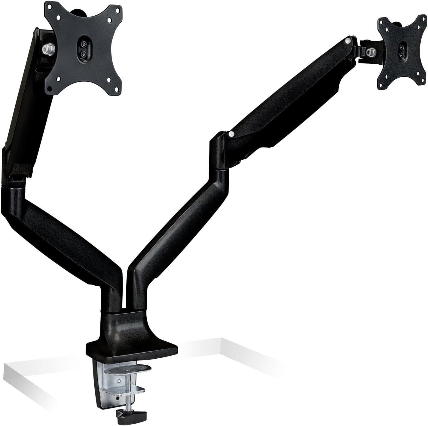 image:imageMountIt Dual Monitor Arm Mount Desk Stand Two Articulating Gas Spring Height Adjustable Arms Fits 2 x 24 27 29 30 32 Inch VESA 75 100 Compatible Screens CClamp and Grommet Bases BlackBlack