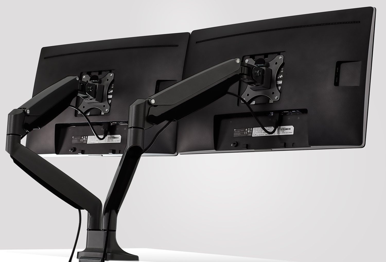 image:imageMountIt Dual Monitor Arm Mount Desk Stand Two Articulating Gas Spring Height Adjustable Arms Fits 2 x 24 27 29 30 32 Inch VESA 75 100 Compatible Screens CClamp and Grommet Bases BlackBlack