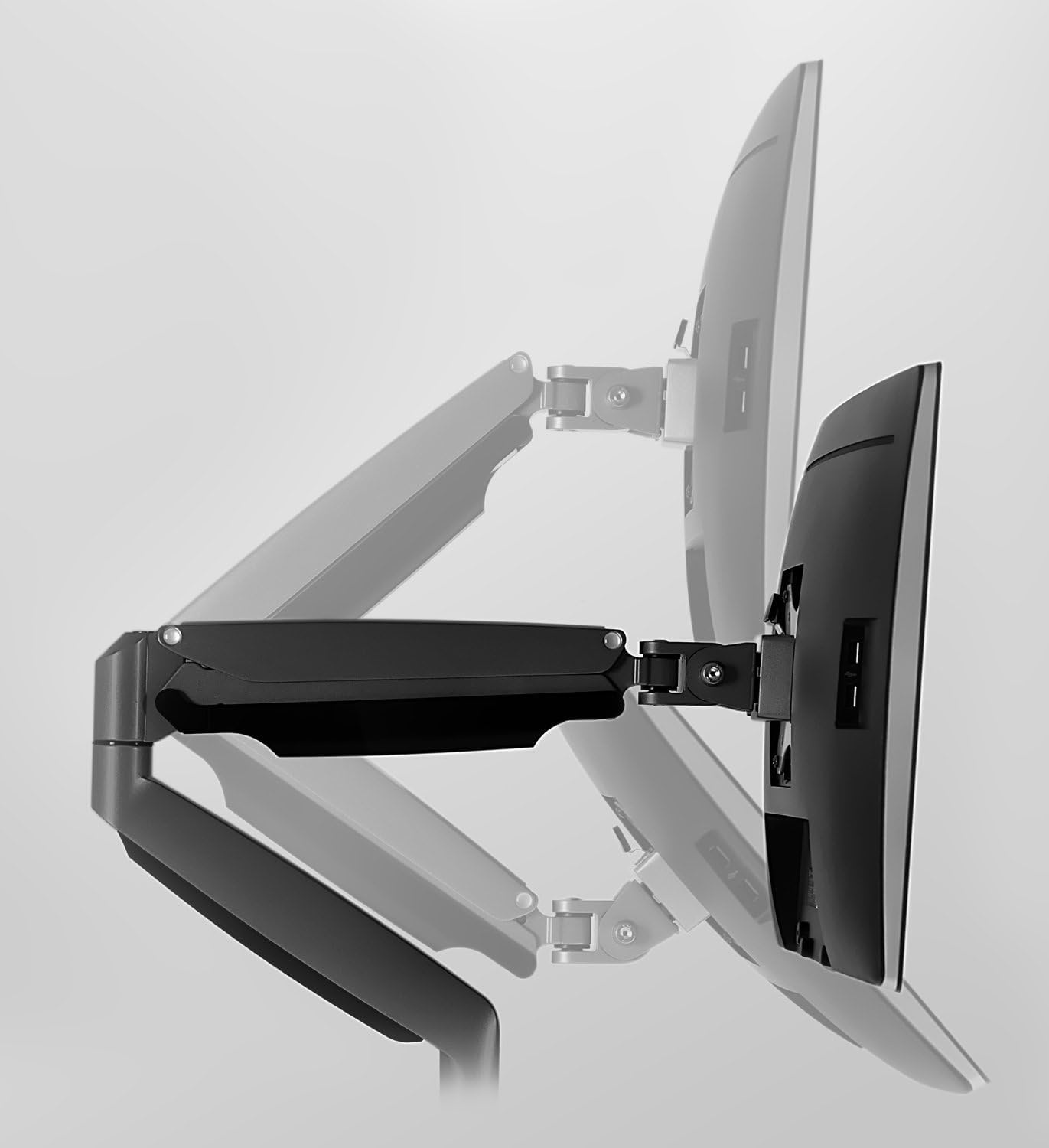 image:imageMountIt Dual Monitor Arm Mount Desk Stand Two Articulating Gas Spring Height Adjustable Arms Fits 2 x 24 27 29 30 32 Inch VESA 75 100 Compatible Screens CClamp and Grommet Bases BlackBlack