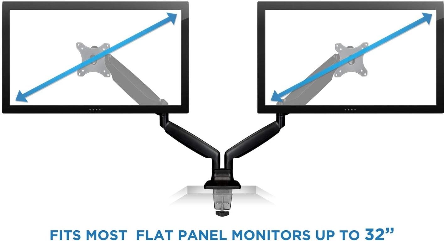 image:imageMountIt Dual Monitor Arm Mount Desk Stand Two Articulating Gas Spring Height Adjustable Arms Fits 2 x 24 27 29 30 32 Inch VESA 75 100 Compatible Screens CClamp and Grommet Bases BlackBlack