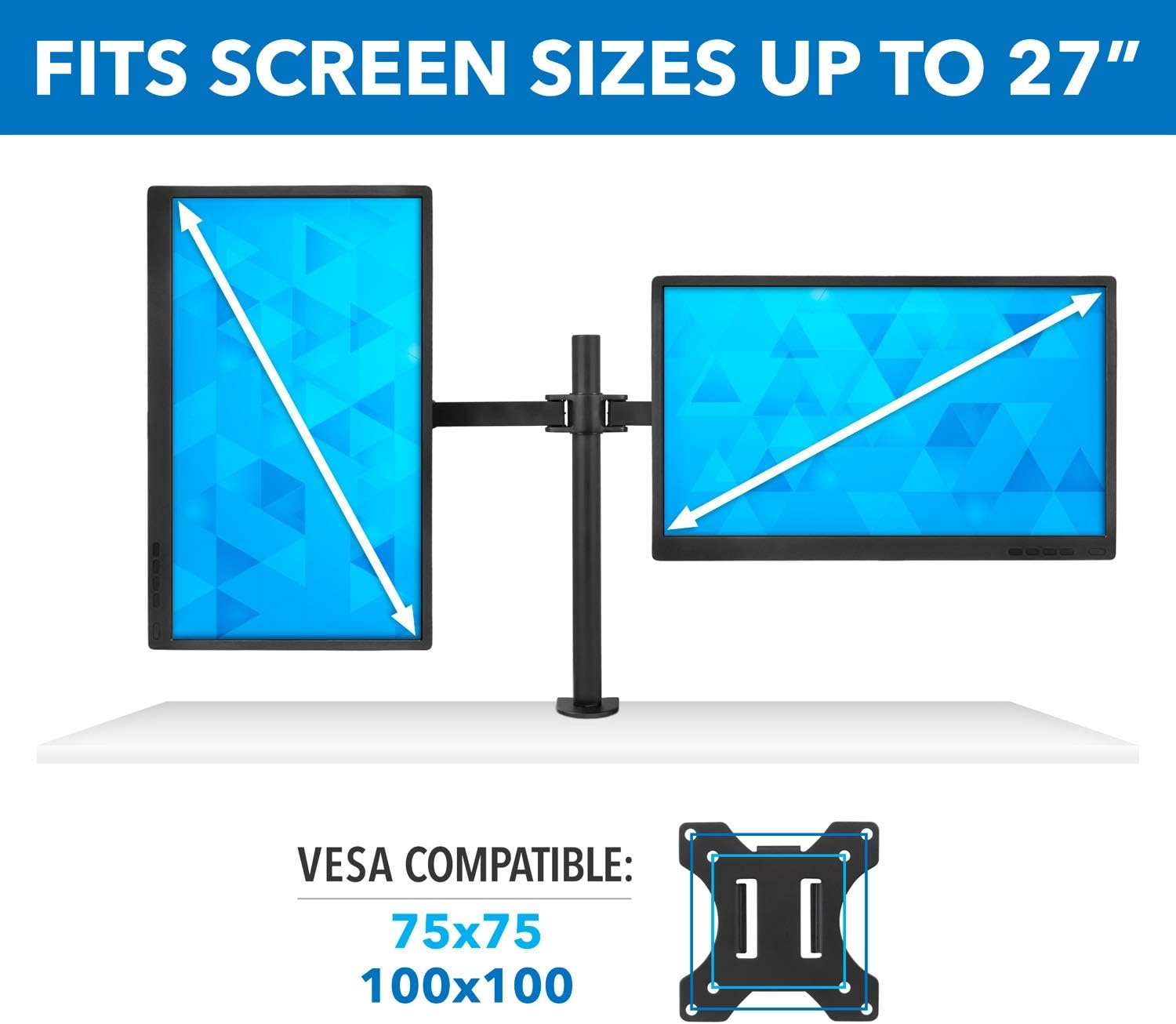 image:imageMountIt Dual Monitor Desk Mount Full Motion Arms Fit 1732 Inch Screens up to 198 lbs Each Height Adjustable Tilt Swivel Rotate VESA 75x75 100x100 CClamp and Grommet Base