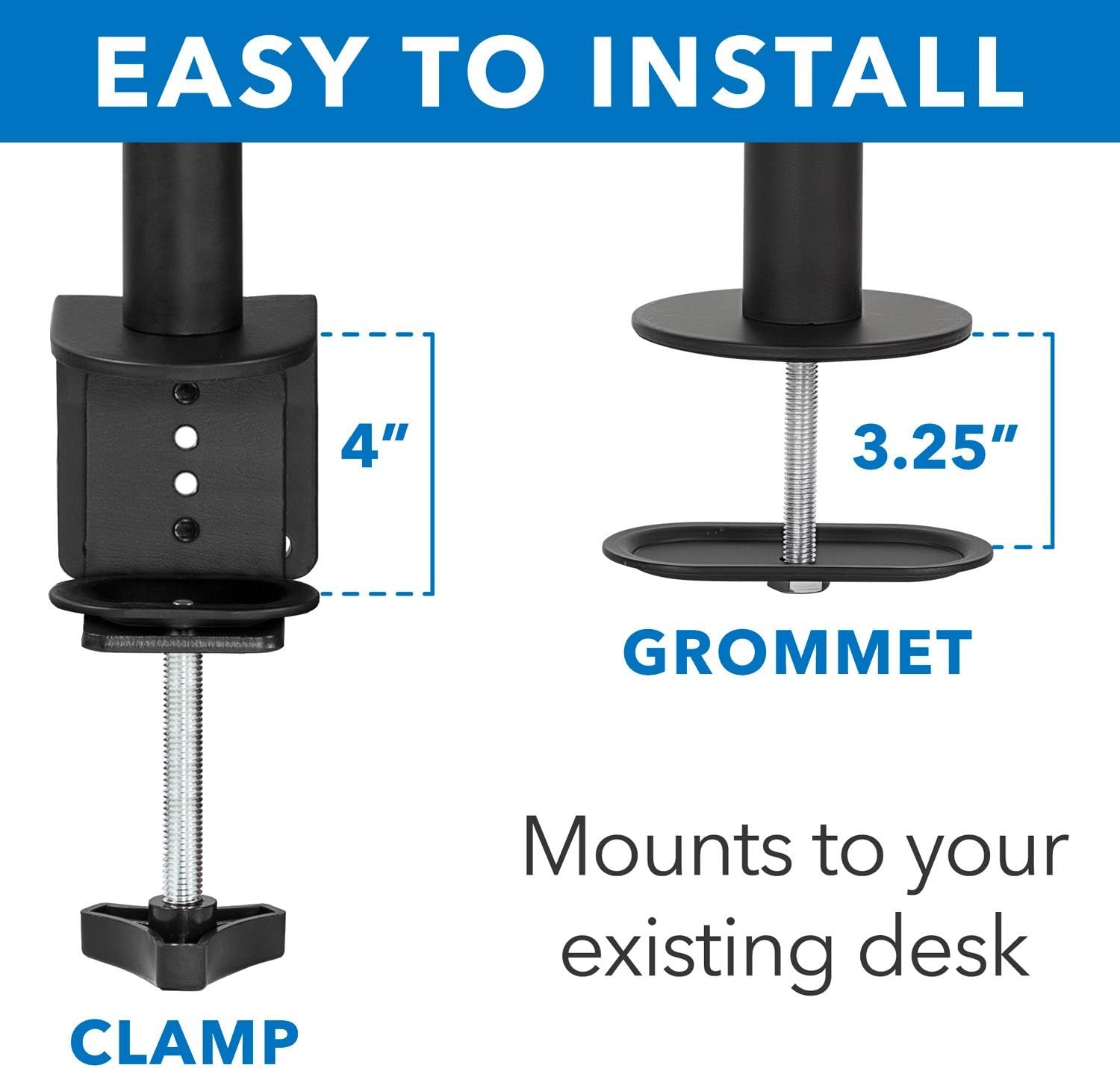image:imageMountIt Dual Monitor Desk Mount Full Motion Arms Fit 1732 Inch Screens up to 198 lbs Each Height Adjustable Tilt Swivel Rotate VESA 75x75 100x100 CClamp and Grommet Base