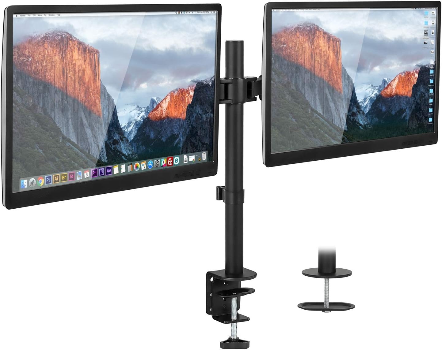 image:imageMountIt Dual Monitor Desk Mount Full Motion Arms Fit 1732 Inch Screens up to 198 lbs Each Height Adjustable Tilt Swivel Rotate VESA 75x75 100x100 CClamp and Grommet Base