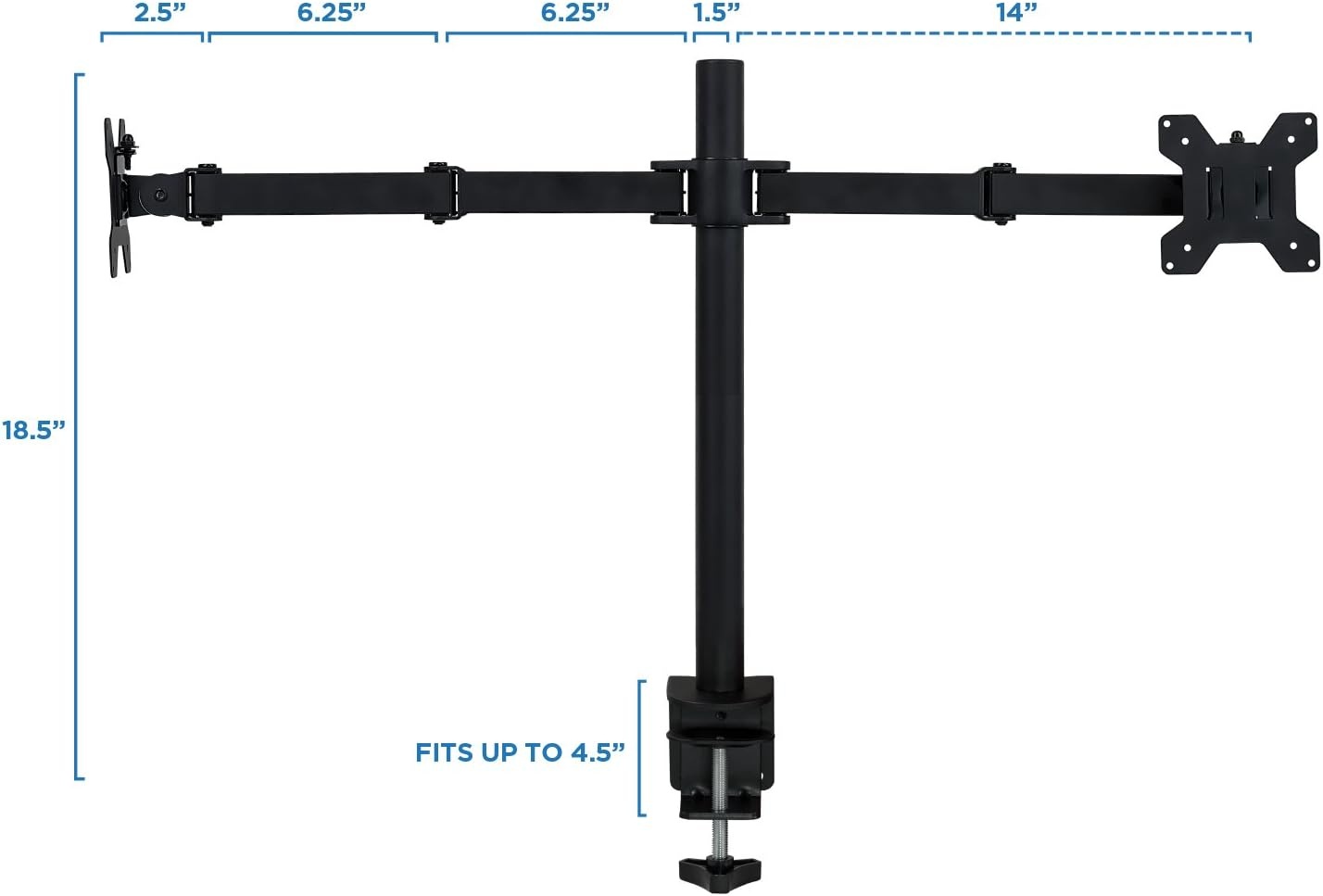 image:imageMountIt Dual Monitor Desk Mount Full Motion Arms Fit 1732 Inch Screens up to 198 lbs Each Height Adjustable Tilt Swivel Rotate VESA 75x75 100x100 CClamp and Grommet Base