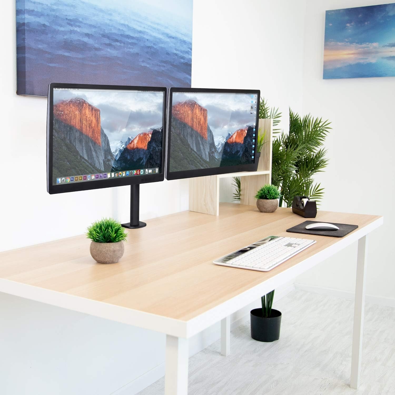 image:imageMountIt Dual Monitor Desk Mount Full Motion Arms Fit 1732 Inch Screens up to 198 lbs Each Height Adjustable Tilt Swivel Rotate VESA 75x75 100x100 CClamp and Grommet Base
