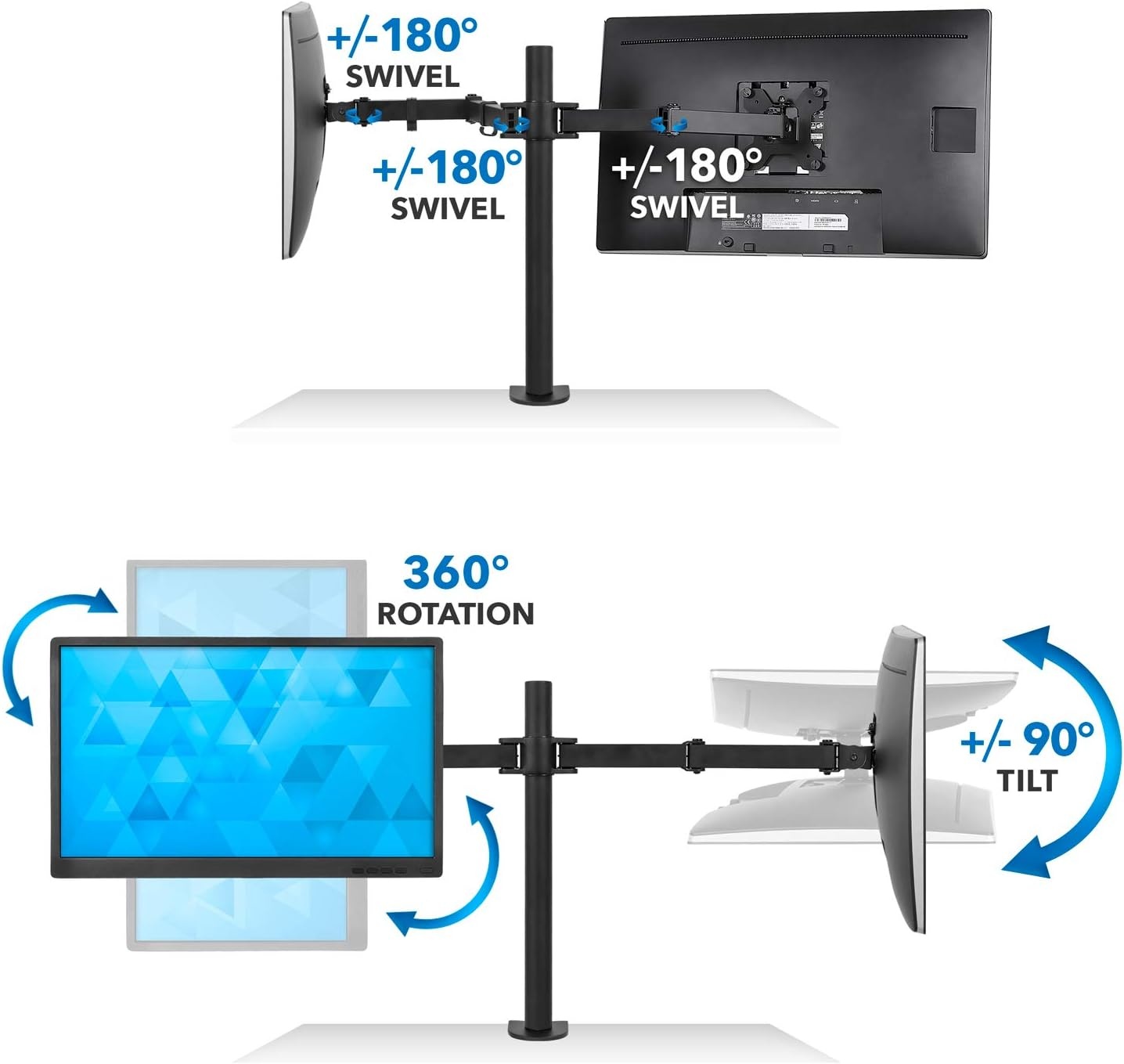 image:imageMountIt Dual Monitor Mount Double Monitor Desk Stand Interchangeable CClamp and Grommet Base Two Heavy Duty Height Adjustable Arms Fit 2 Computer Screens 19 215 24 27 32 Inches VESA 75 100