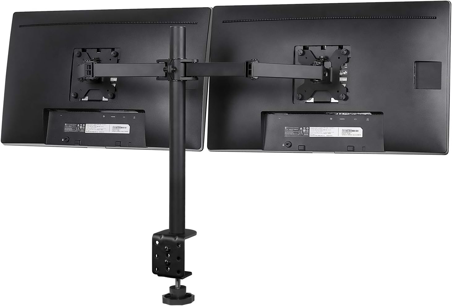 image:imageMountIt Dual Monitor Mount Double Monitor Desk Stand Interchangeable CClamp and Grommet Base Two Heavy Duty Height Adjustable Arms Fit 2 Computer Screens 19 215 24 27 32 Inches VESA 75 100