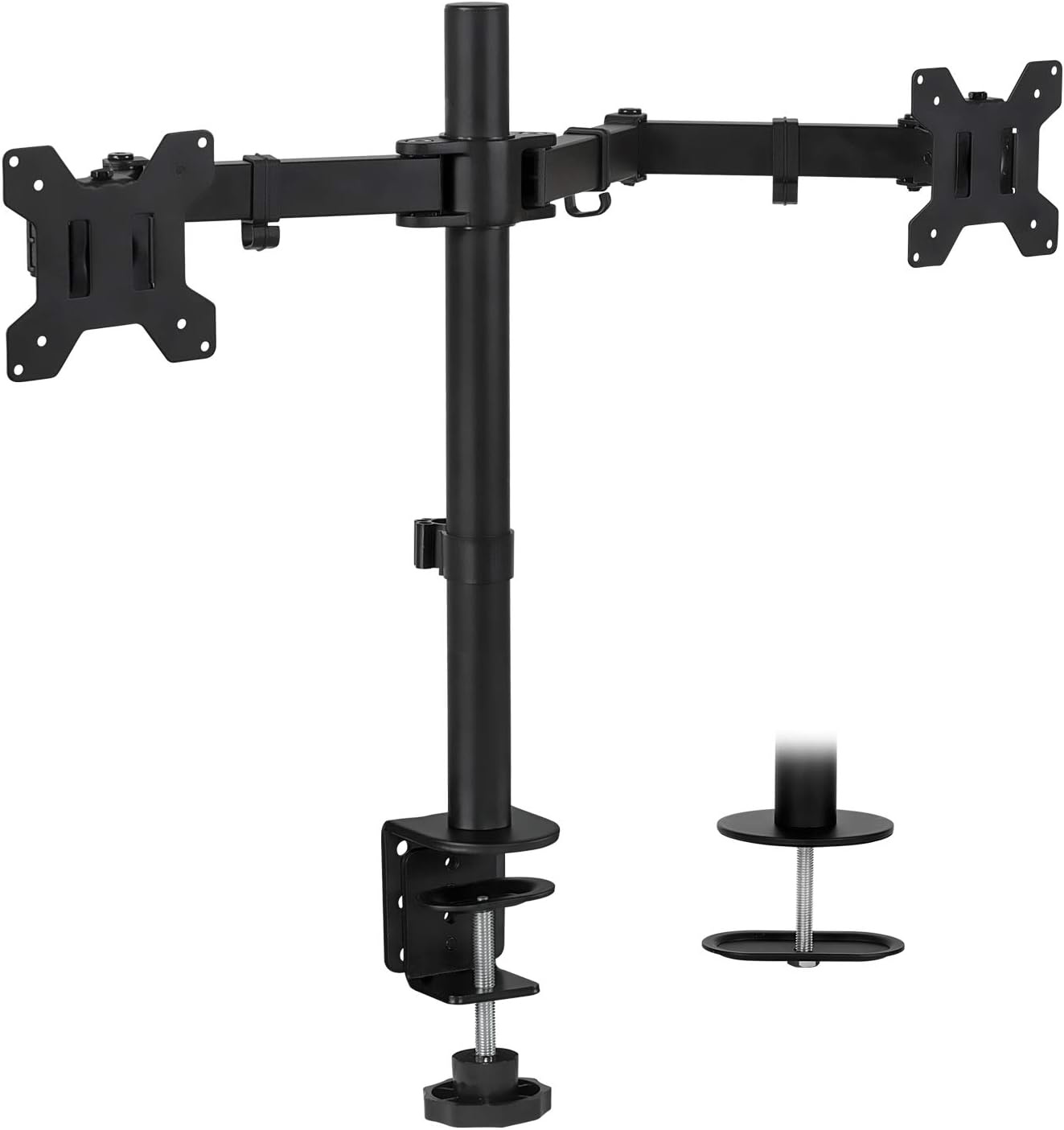 image:imageMountIt Dual Monitor Mount Double Monitor Desk Stand Interchangeable CClamp and Grommet Base Two Heavy Duty Height Adjustable Arms Fit 2 Computer Screens 19 215 24 27 32 Inches VESA 75 100