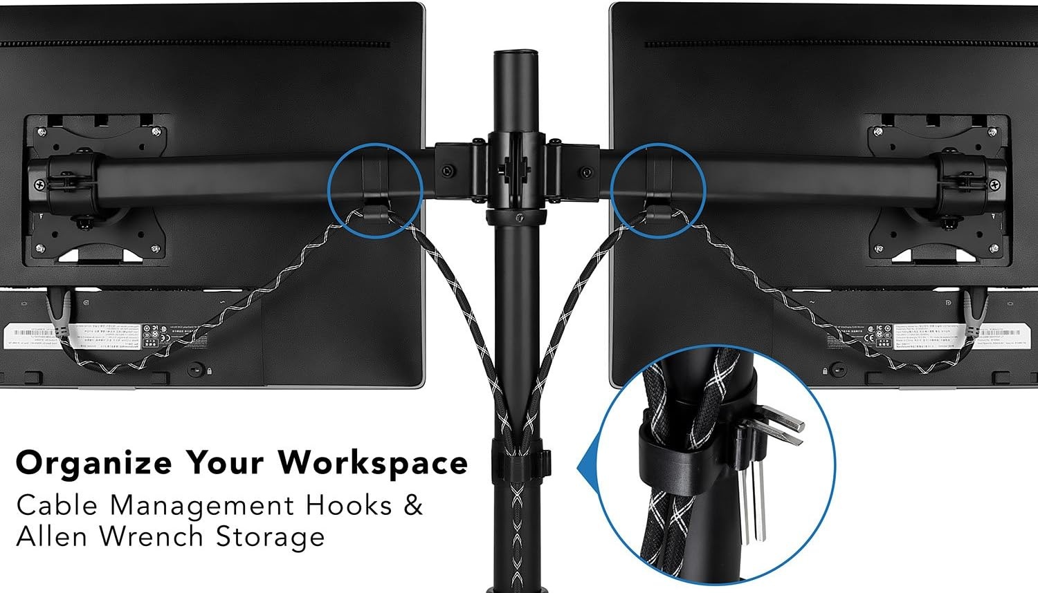 image:imageMountIt Dual Monitor Mount Double Monitor Desk Stand Arm Fits 2 Computer Screens 17 19 20 21 22 24 27 Inch Two VESA 75 100 Compatible Displays CClamp and Grommet Bases Included