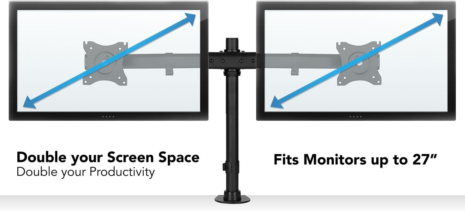 image:imageMountIt Dual Monitor Mount Double Monitor Desk Stand Arm Fits 2 Computer Screens 17 19 20 21 22 24 27 Inch Two VESA 75 100 Compatible Displays CClamp and Grommet Bases Included