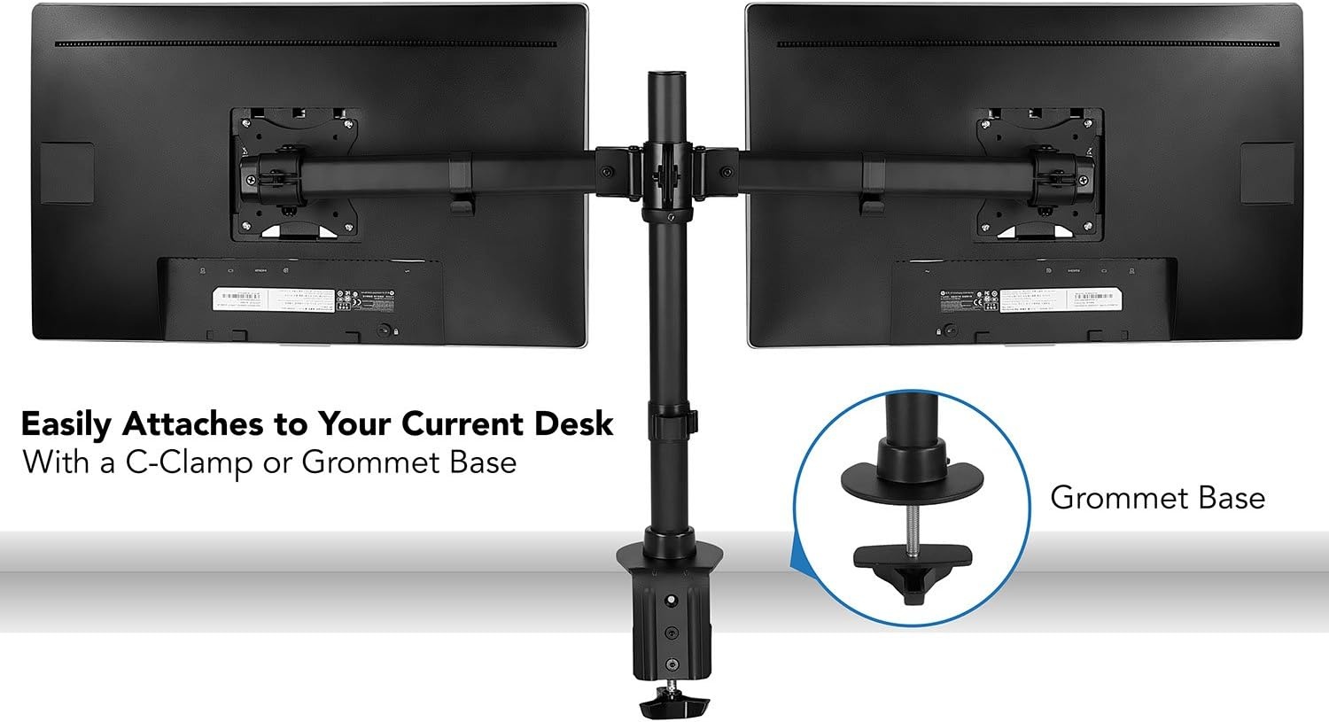 image:imageMountIt Dual Monitor Mount Double Monitor Desk Stand Arm Fits 2 Computer Screens 17 19 20 21 22 24 27 Inch Two VESA 75 100 Compatible Displays CClamp and Grommet Bases Included