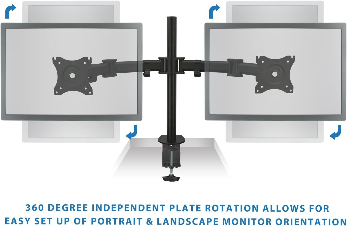image:imageMountIt Dual Monitor Mount Double Monitor Desk Stand Arm Two Articulating Arms Fit 2 Screens 17 19 20 21 22 24 27 Inch Computer VESA 75 100 Compatible Displays CClamp Base