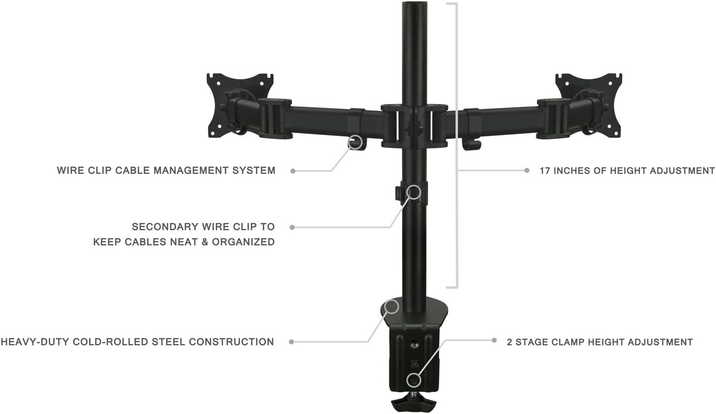 image:imageMountIt Dual Monitor Mount Double Monitor Desk Stand Arm Two Articulating Arms Fit 2 Screens 17 19 20 21 22 24 27 Inch Computer VESA 75 100 Compatible Displays CClamp Base
