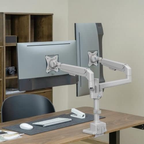 image:imageMountIt Dual Monitor Mount Monitor Stands for 2 Monitors Computer Arms on Desk Stand Gas Spring Height Adjustable Desk Mount in Silver VESA 75 100 Fits Screens Up to 32 Silver Color