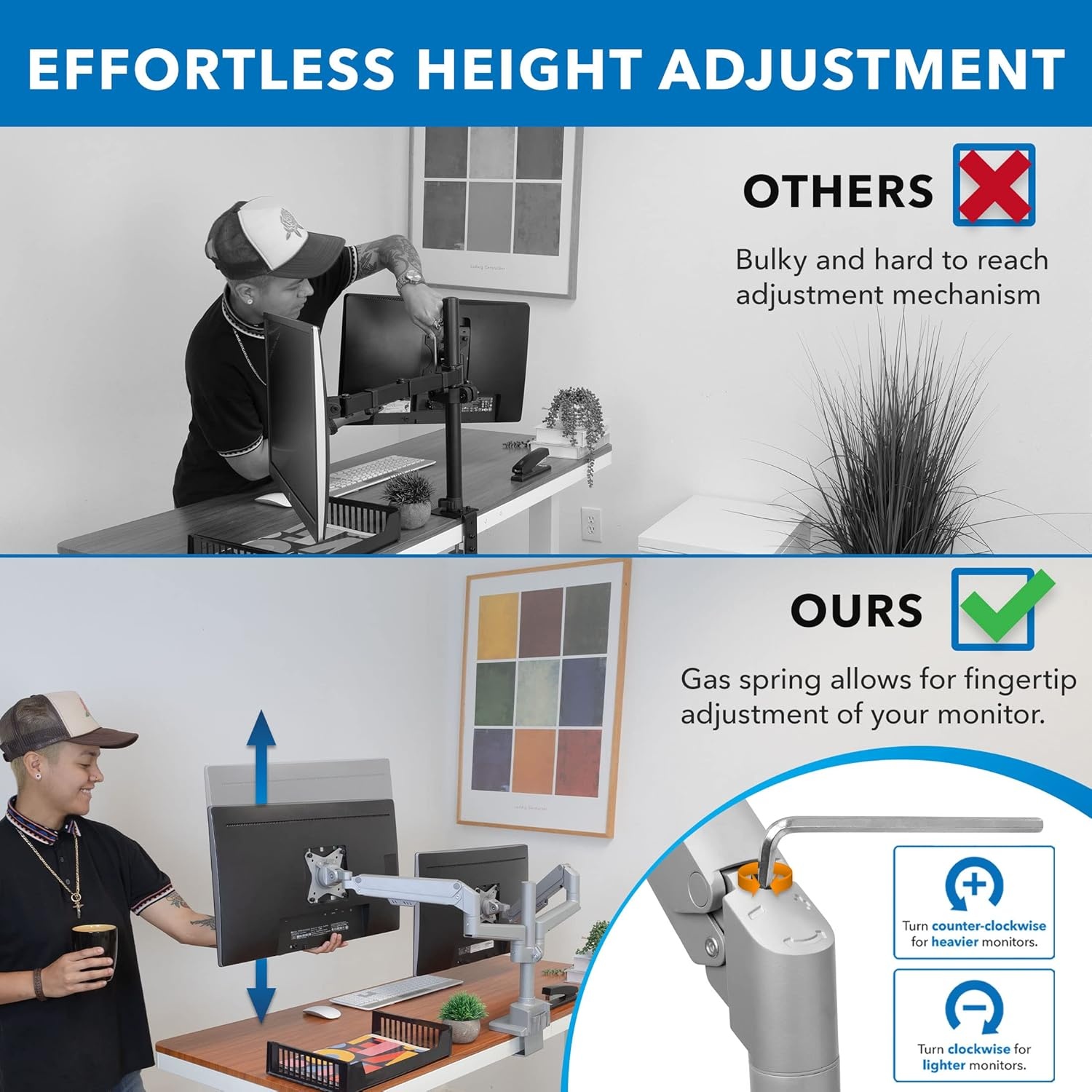 image:imageMountIt Dual Monitor Mount Monitor Stands for 2 Monitors Computer Arms on Desk Stand Gas Spring Height Adjustable Desk Mount in Silver VESA 75 100 Fits Screens Up to 32 Silver Color