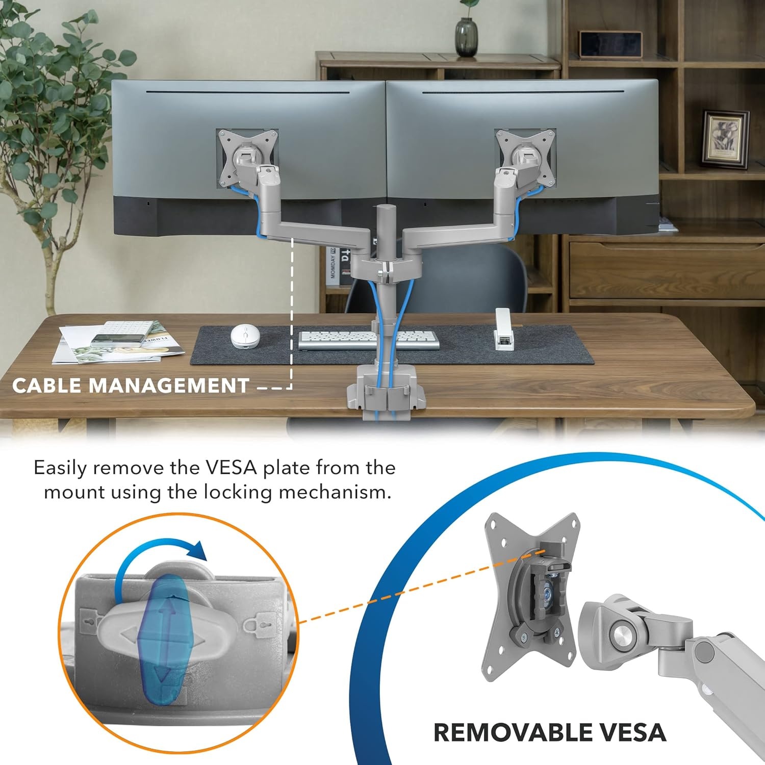 image:imageMountIt Dual Monitor Mount Monitor Stands for 2 Monitors Computer Arms on Desk Stand Gas Spring Height Adjustable Desk Mount in Silver VESA 75 100 Fits Screens Up to 32 Silver Color