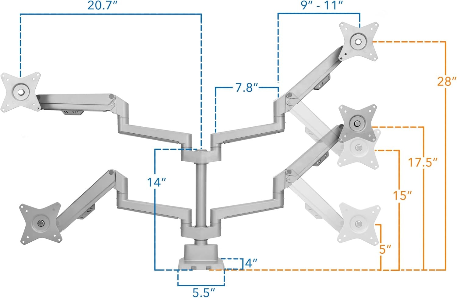 image:imageMountIt Dual Monitor Mount Monitor Stands for 2 Monitors Computer Arms on Desk Stand Gas Spring Height Adjustable Desk Mount in Silver VESA 75 100 Fits Screens Up to 32 Silver Color