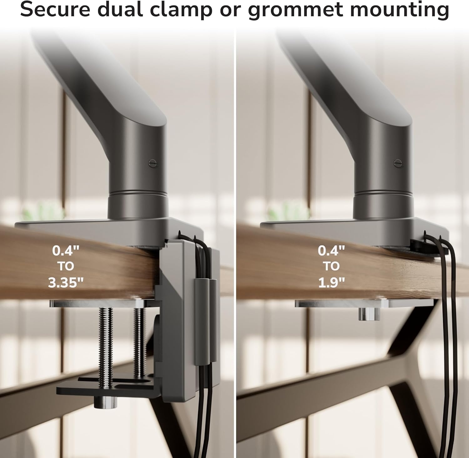 image:imageMountIt Dual Monitor Mount with Crossbar Gas Spring Desk Mount for 2 Monitors 1732 Holds 198 lbs Each Full Motion Tilt Swivel Rotate VESA 75x75 100x100 USB 30 amp USBC Clamp or Grommet