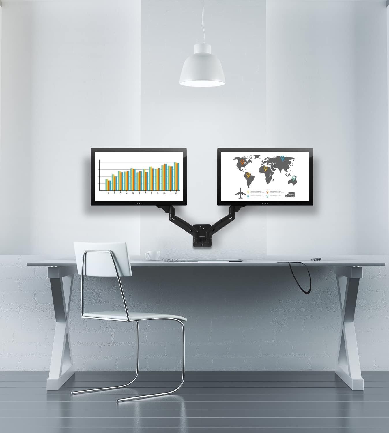 image:imageMountIt Dual Monitor Wall Mount 2 Monitor Wall Brackets Full Motion Adjustable Computer Monitor Wall Mount with Articulating Arms for up to 27 Screens with 75 or 100 VESA Patterns