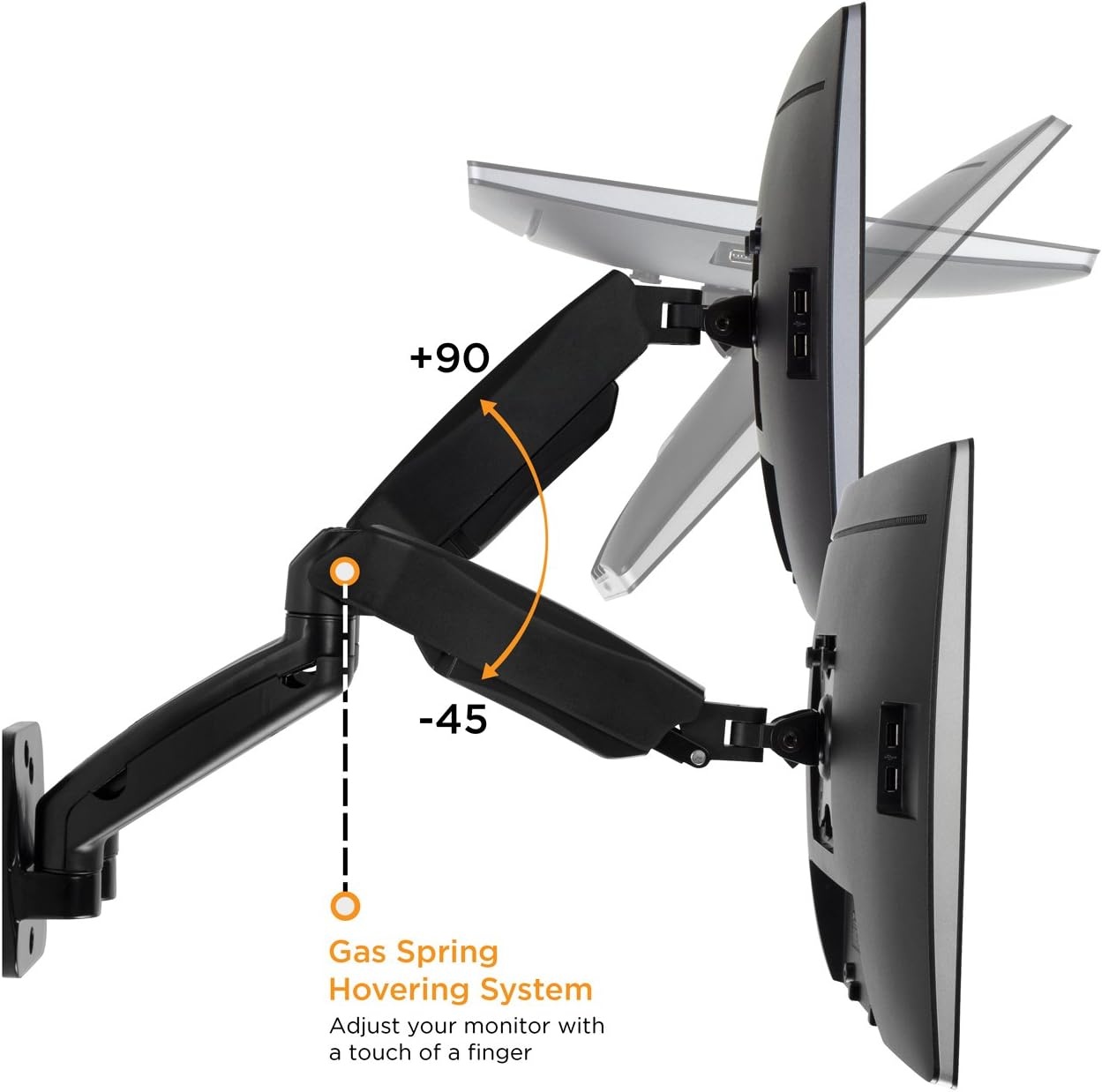 image:imageMountIt Dual Monitor Wall Mount 2 Monitor Wall Mount Arms Full Motion Height Adjustable Computer Monitor Wall Mounting Bracket with Two Articulating Arms for up to 27 Screens 75 100 mm VESA