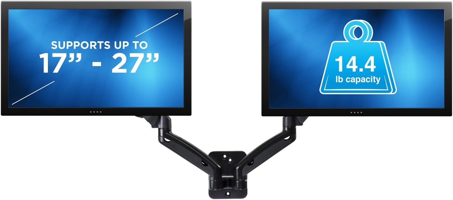 image:imageMountIt Dual Monitor Wall Mount 2 Monitor Wall Mount Arms Full Motion Height Adjustable Computer Monitor Wall Mounting Bracket with Two Articulating Arms for up to 27 Screens 75 100 mm VESA