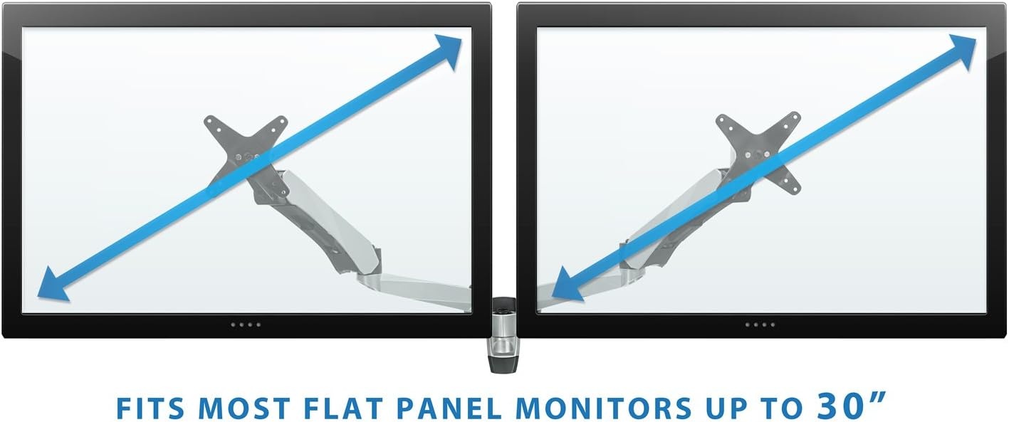 image:imageMountIt Dual Monitor Wall Mount with Articulating GasSpring Arms VESA 75x75 mm and 100x100 mm 198 lb weight capacity Silver MI42114