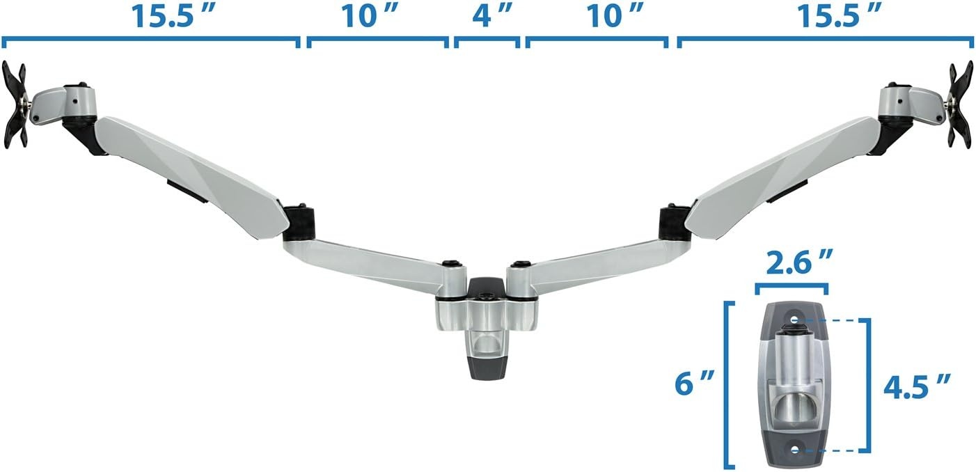 image:imageMountIt Dual Monitor Wall Mount with Articulating GasSpring Arms VESA 75x75 mm and 100x100 mm 198 lb weight capacity Silver MI42114
