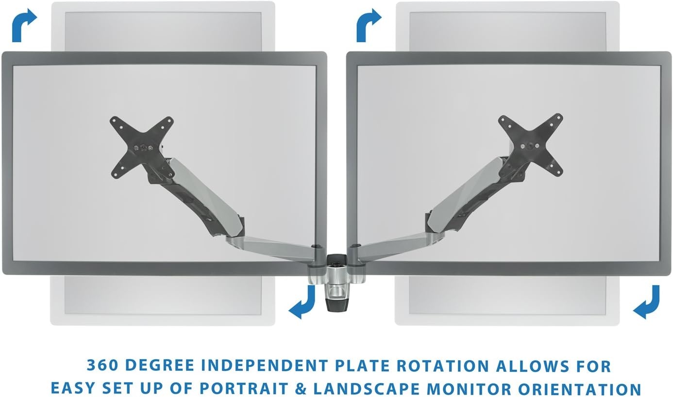image:imageMountIt Dual Monitor Wall Mount with Articulating GasSpring Arms VESA 75x75 mm and 100x100 mm 198 lb weight capacity Silver MI42114