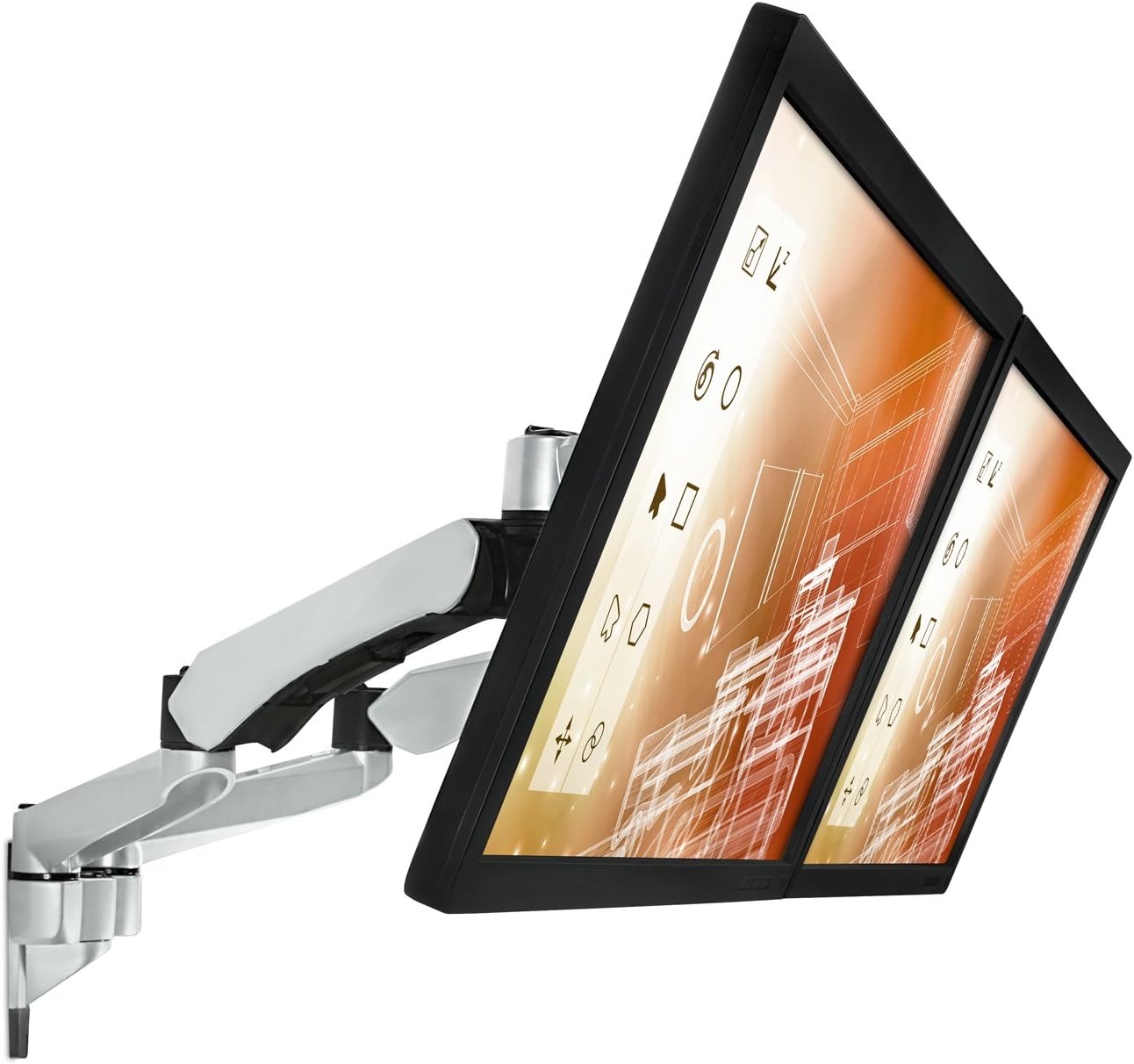image:imageMountIt Dual Monitor Wall Mount with Articulating GasSpring Arms VESA 75x75 mm and 100x100 mm 198 lb weight capacity Silver MI42114