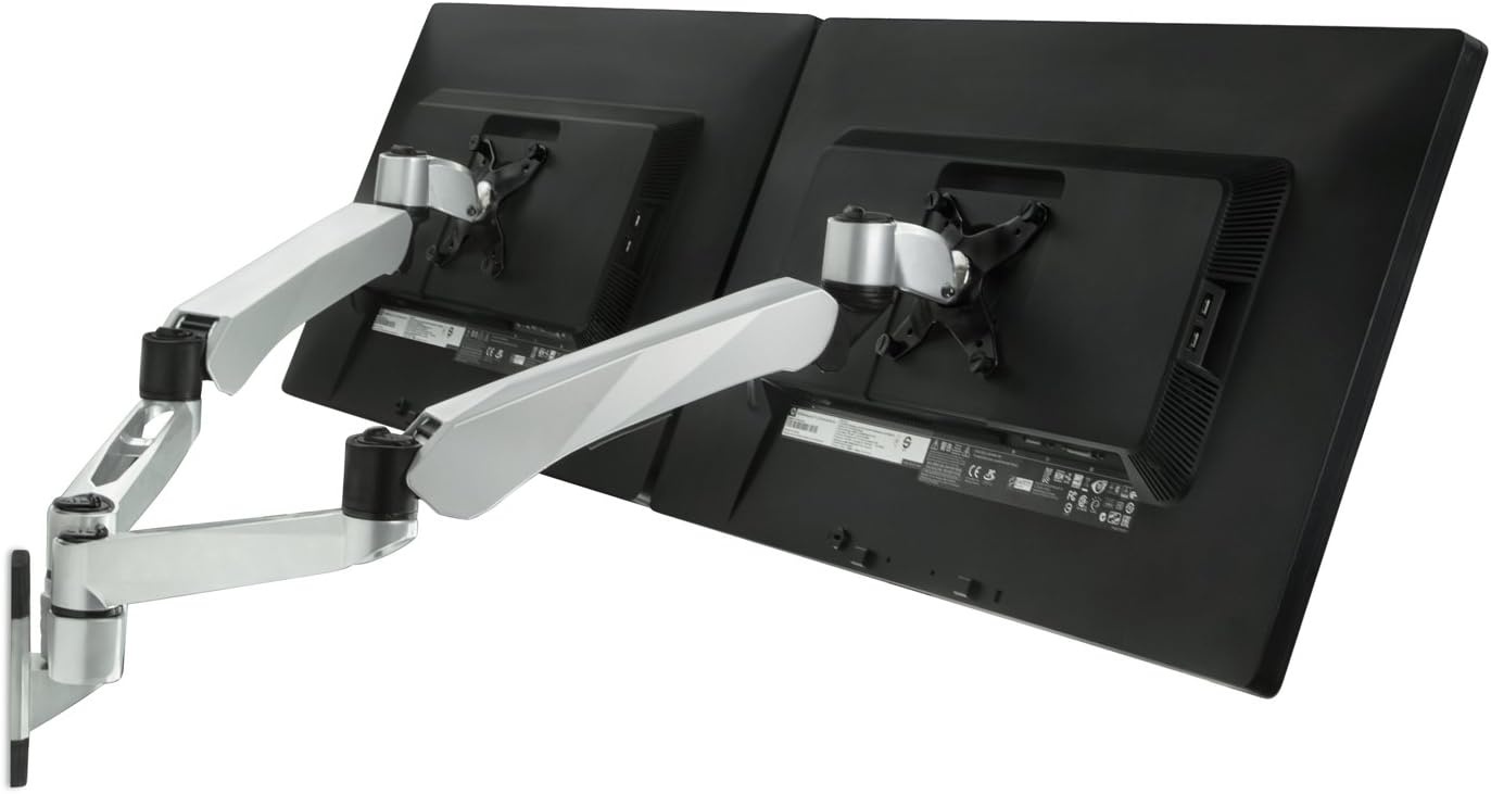 image:imageMountIt Dual Monitor Wall Mount with Articulating GasSpring Arms VESA 75x75 mm and 100x100 mm 198 lb weight capacity Silver MI42114