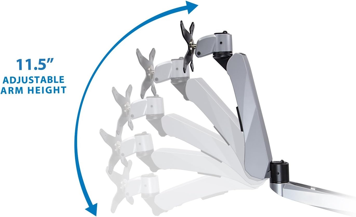 image:imageMountIt Dual Monitor Wall Mount with Articulating GasSpring Arms VESA 75x75 mm and 100x100 mm 198 lb weight capacity Silver MI42114